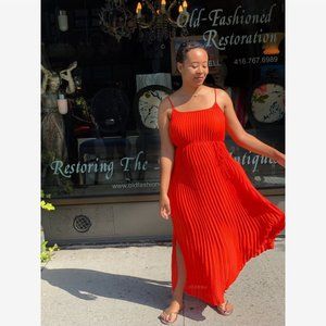 Bold red Banana Republic Maxi pleated dress